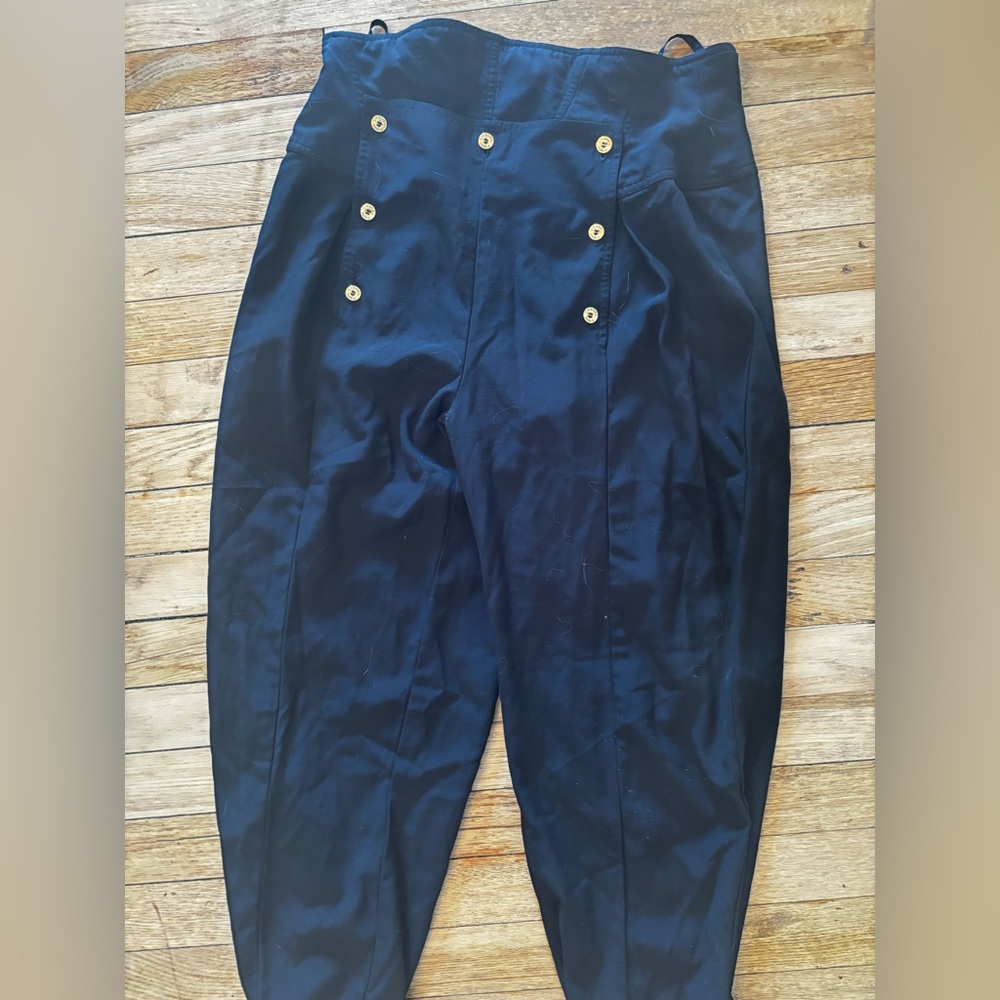 Chanel Navy High-Waisted Pants with Gold Buttons - Tailor fix needed